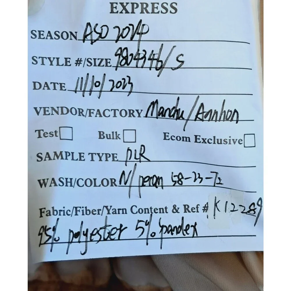 Express Faux Suede Tan Puffer Vest Zip Sample Size Mens Small Womens Large - Picture 15 of 15